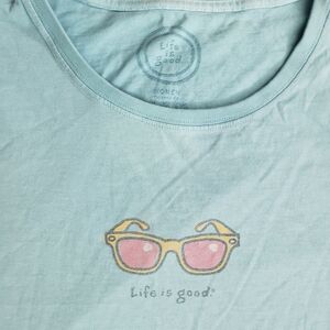 Life Is Good Womens Blue Pink Yellow Crew neck tee T Shirt XXL
